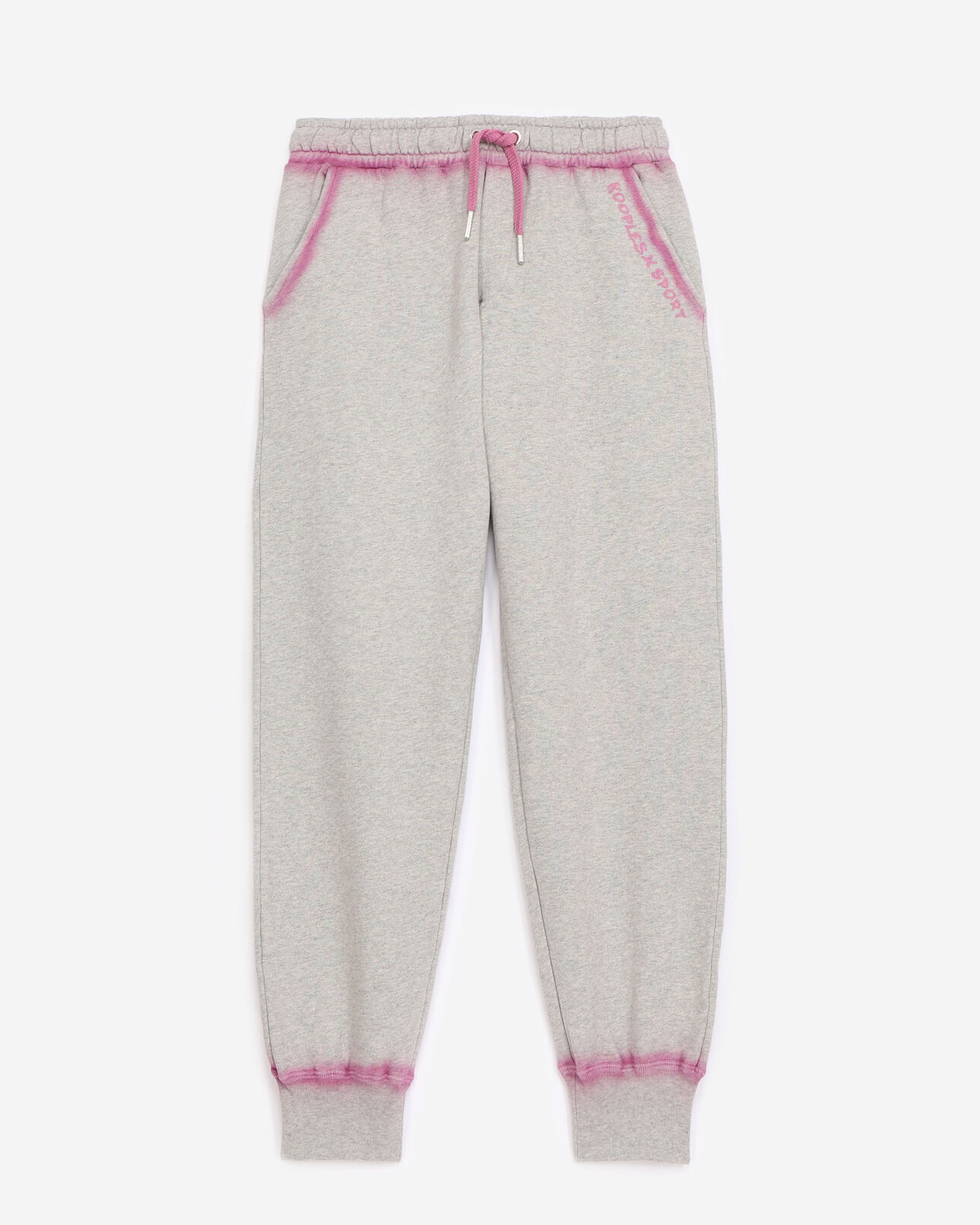 The Kooples WOMEN LIGHT GREY MELANGE light grey joggers with pink details
