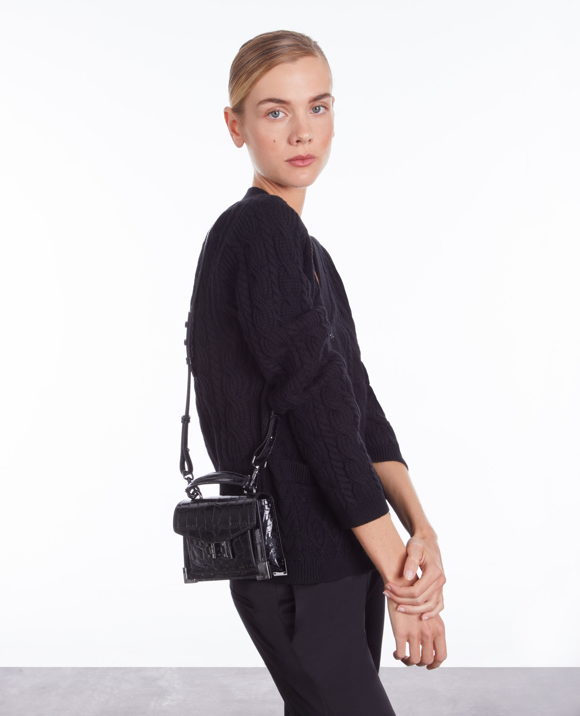 Cardigan noir en laine torsadée, BLACK, hi-res image number null