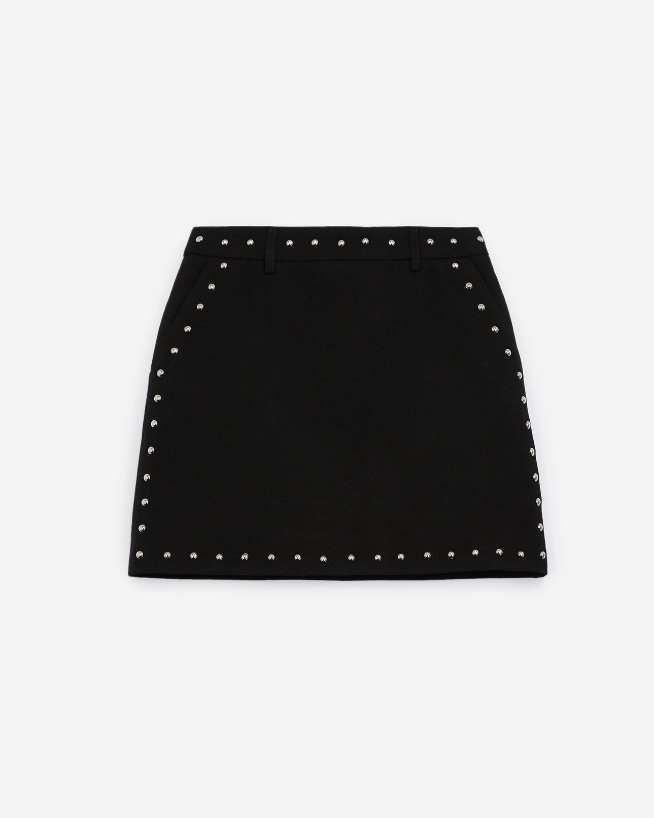 The Kooples WOMEN BLACK short black wool skirt with studs