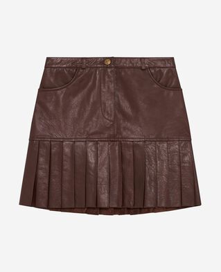 The Kooples WOMEN EBENE short pleated skirt in brown leather