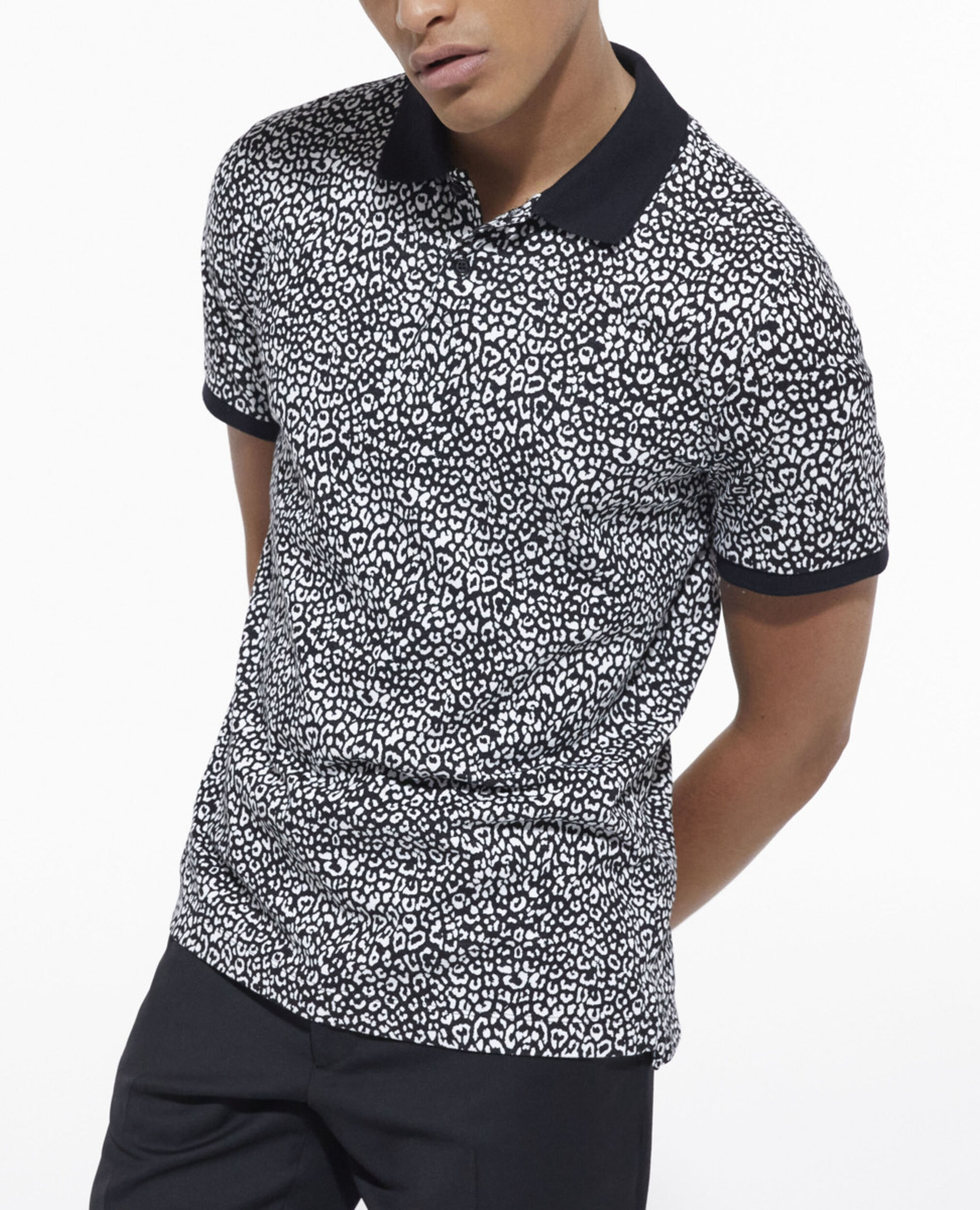 Black leopard print polo, ECRU, hi-res image number null