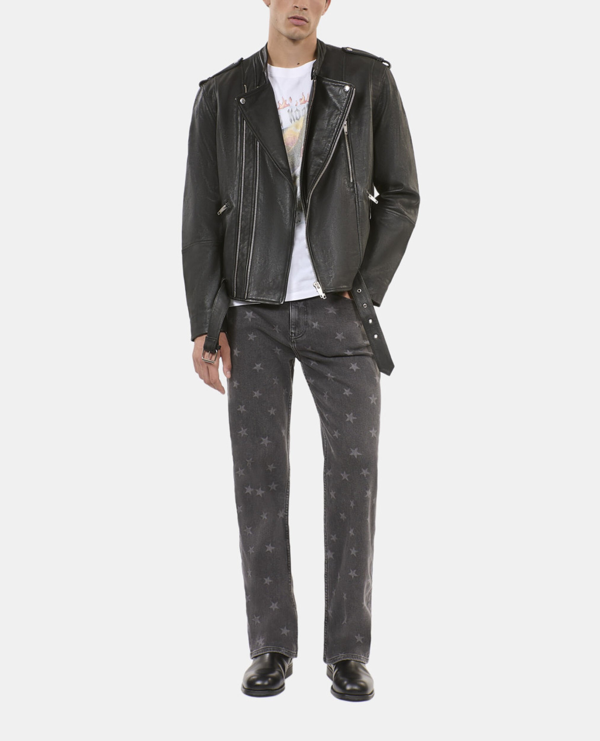 Blouson biker en cuir noir, BLACK, hi-res image number null