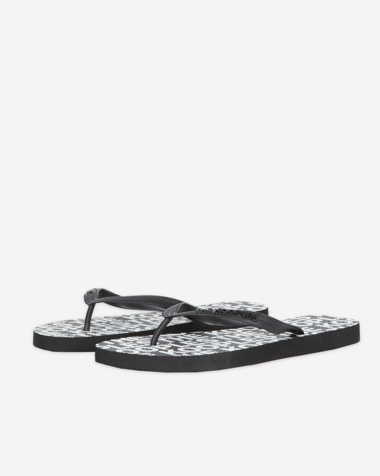 The Kooples HOMME BLACK-ECRU tongs noires caoutchouc imprimé all-over