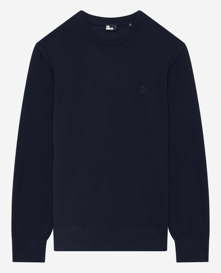 The Kooples MEN NAVY round-neck sweater in navy merino wool