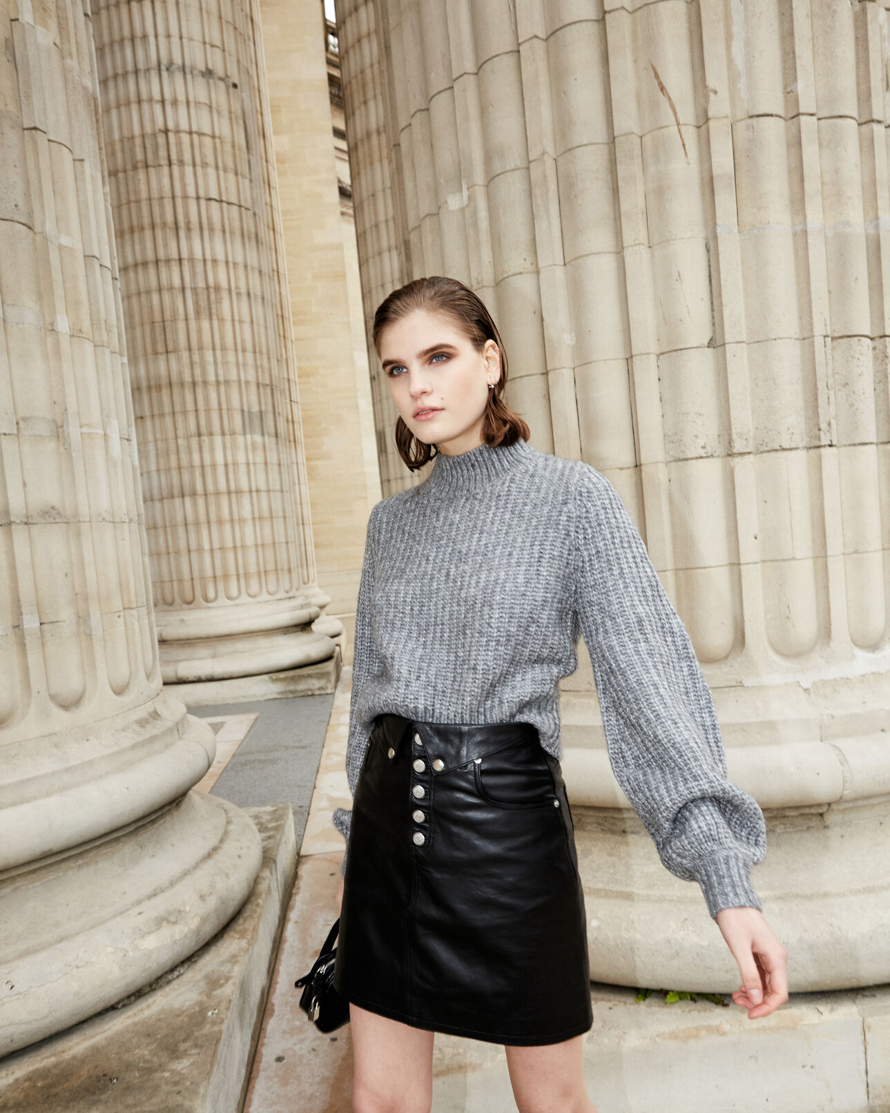 The Kooples FEMME GREY pull gris col montant