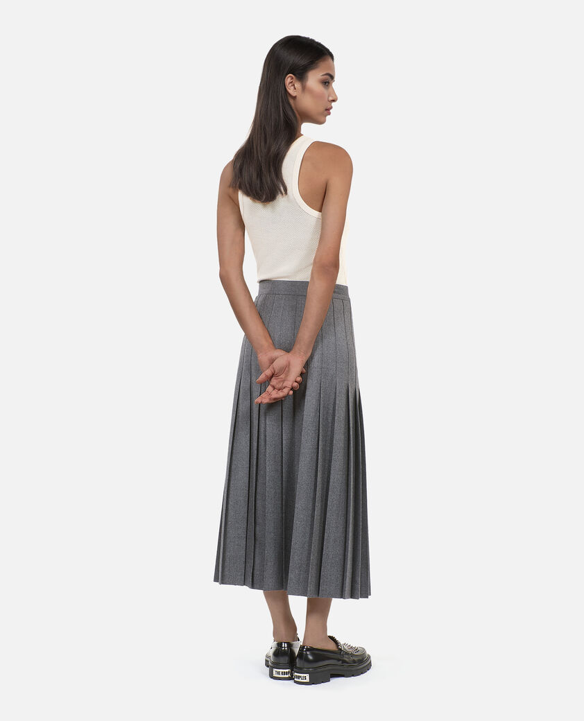 The Kooples WOMEN GREY long pleated grey wool skirt