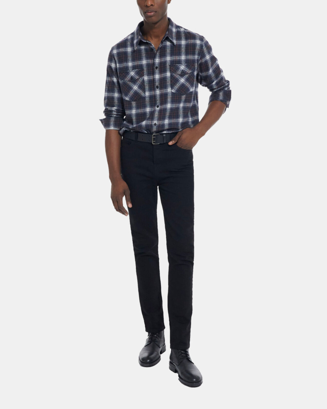 The Kooples MEN BOTTLE GREEN check shirt with classic collar