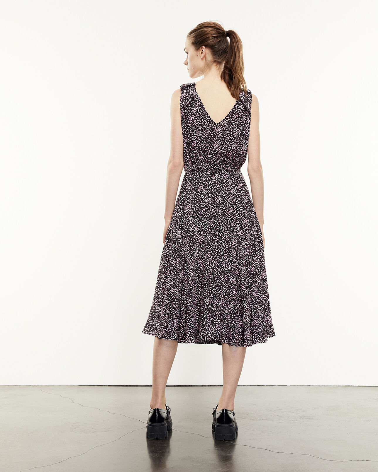 The Kooples WOMEN BLACK / PINK long black and pink polka-dot dress