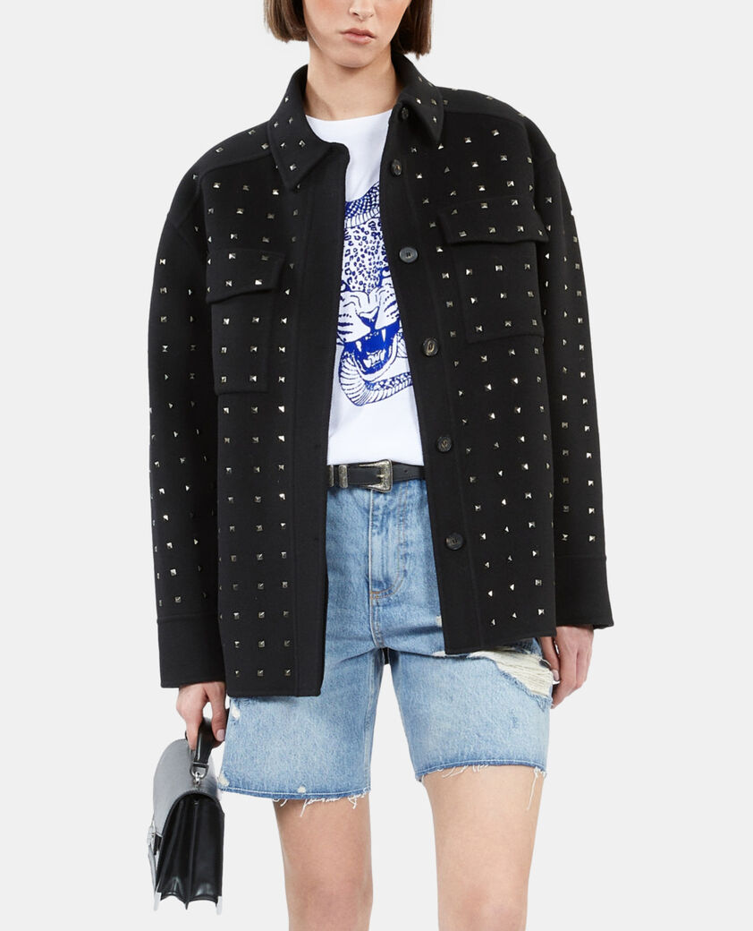 The Kooples WOMEN BLACK black wool-blend overshirt-style jacket with studs