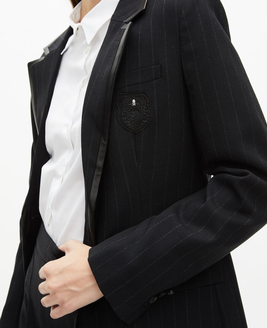 The Kooples FEMME BLACK veste &agrave; rayures tennis en laine m&eacute;lang&eacute;e noire