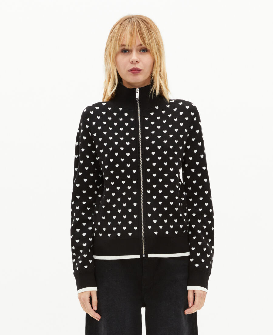 The Kooples FEMME BLACK-ECRU cardigan zipp&eacute; imprim&eacute; c&oelig;urs noir