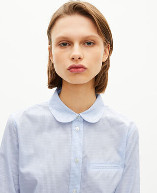The Kooples WOMEN BLUE WHITE light blue micro check shirt