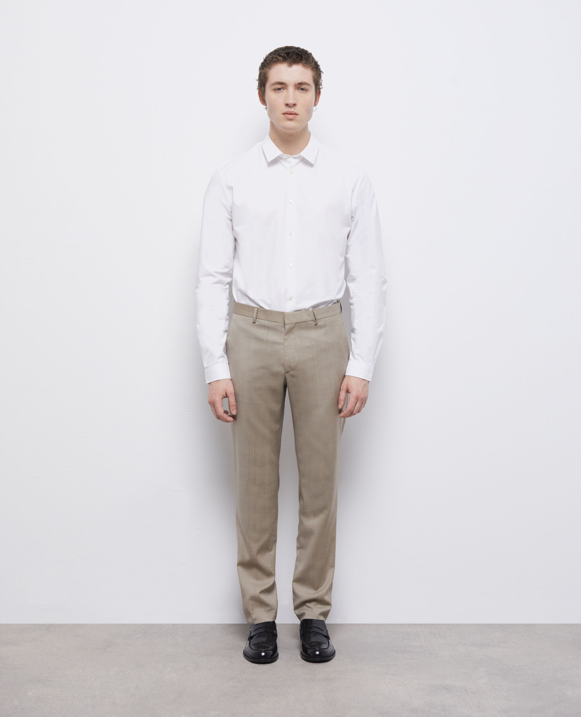 Beige end-on-end wool suit pants, BEIGE MELANGE, hi-res image number null