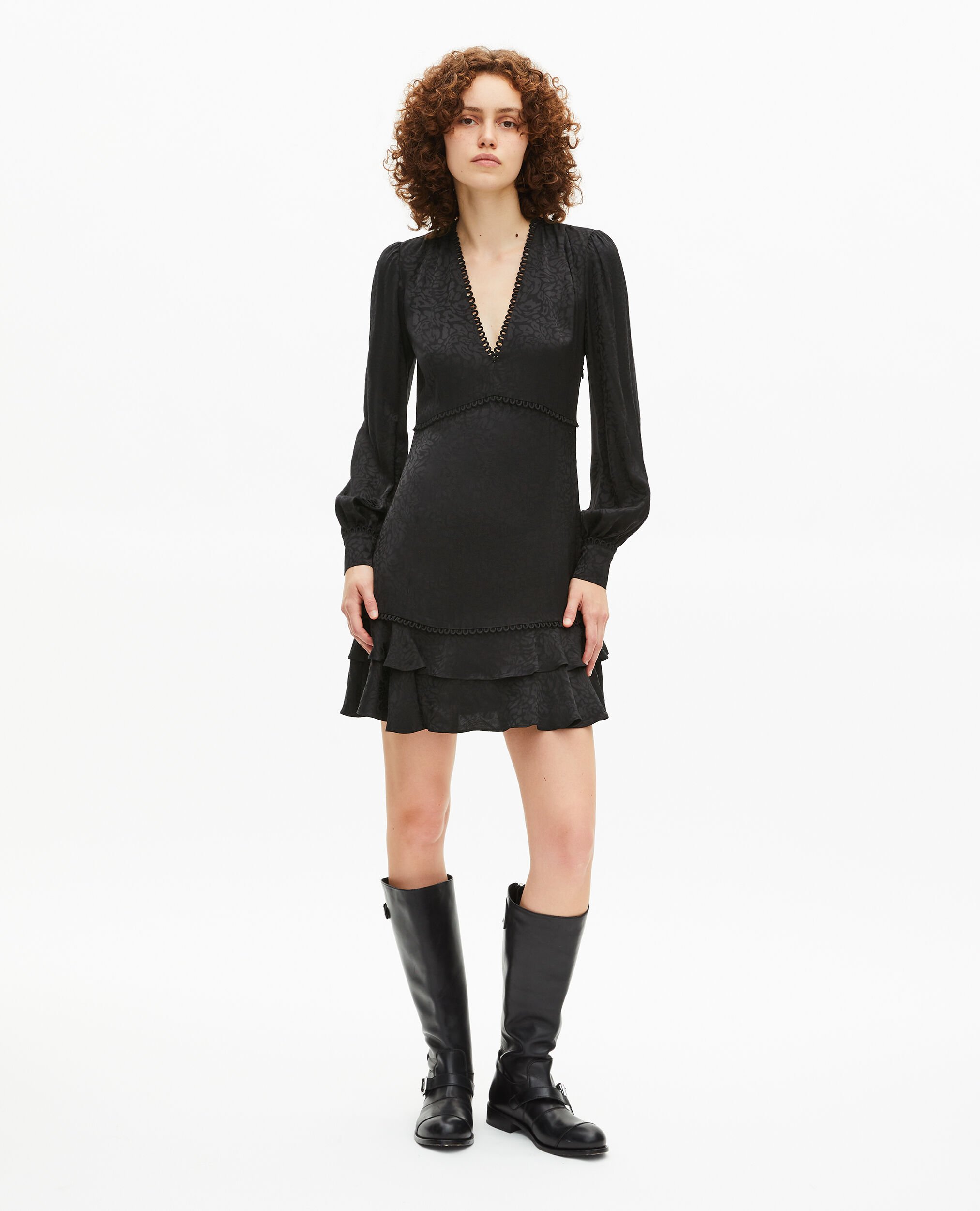 Short black leopard jacquard dress, BLACK, hi-res image number null