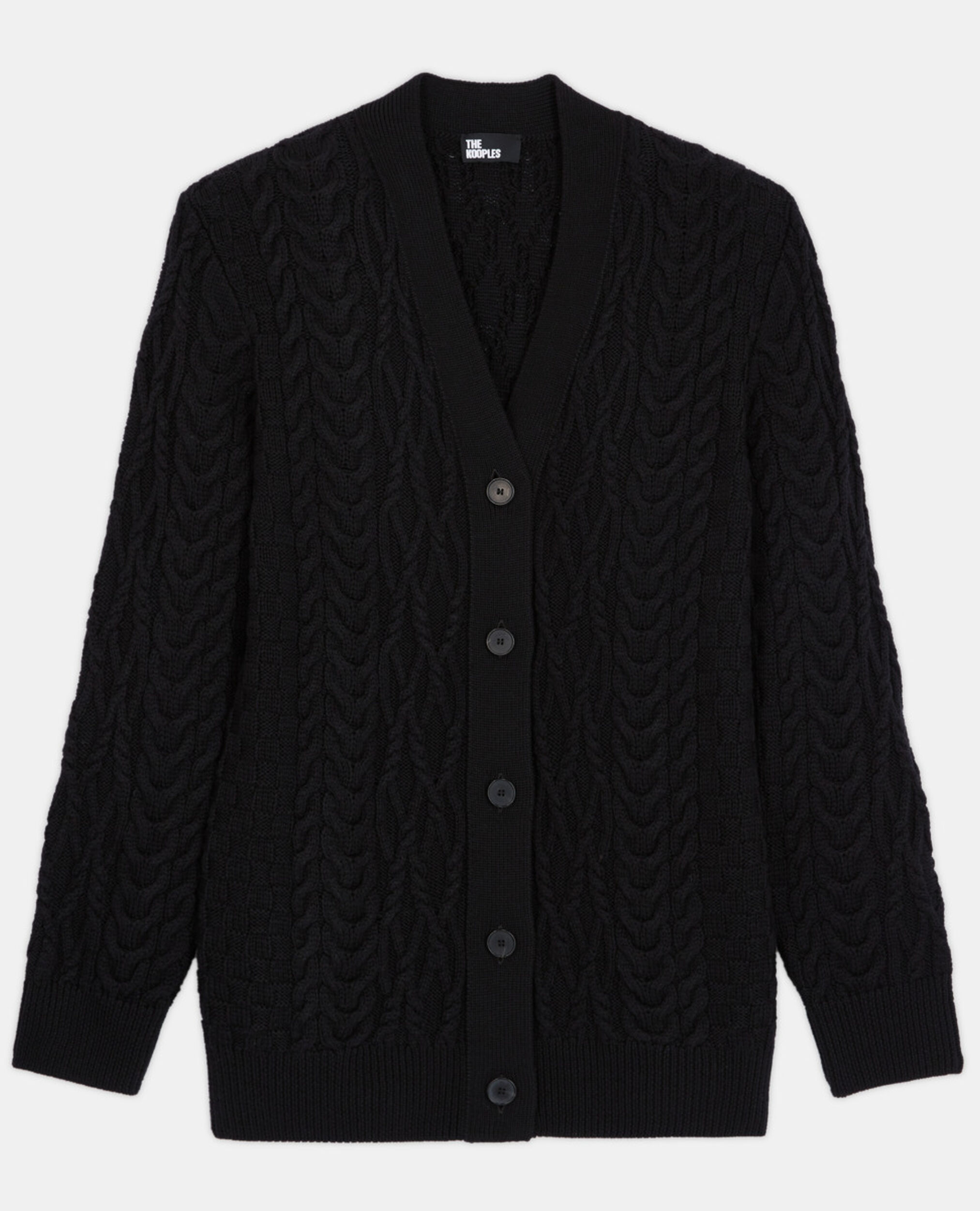 Black wool cardigan, BLACK, hi-res image number null