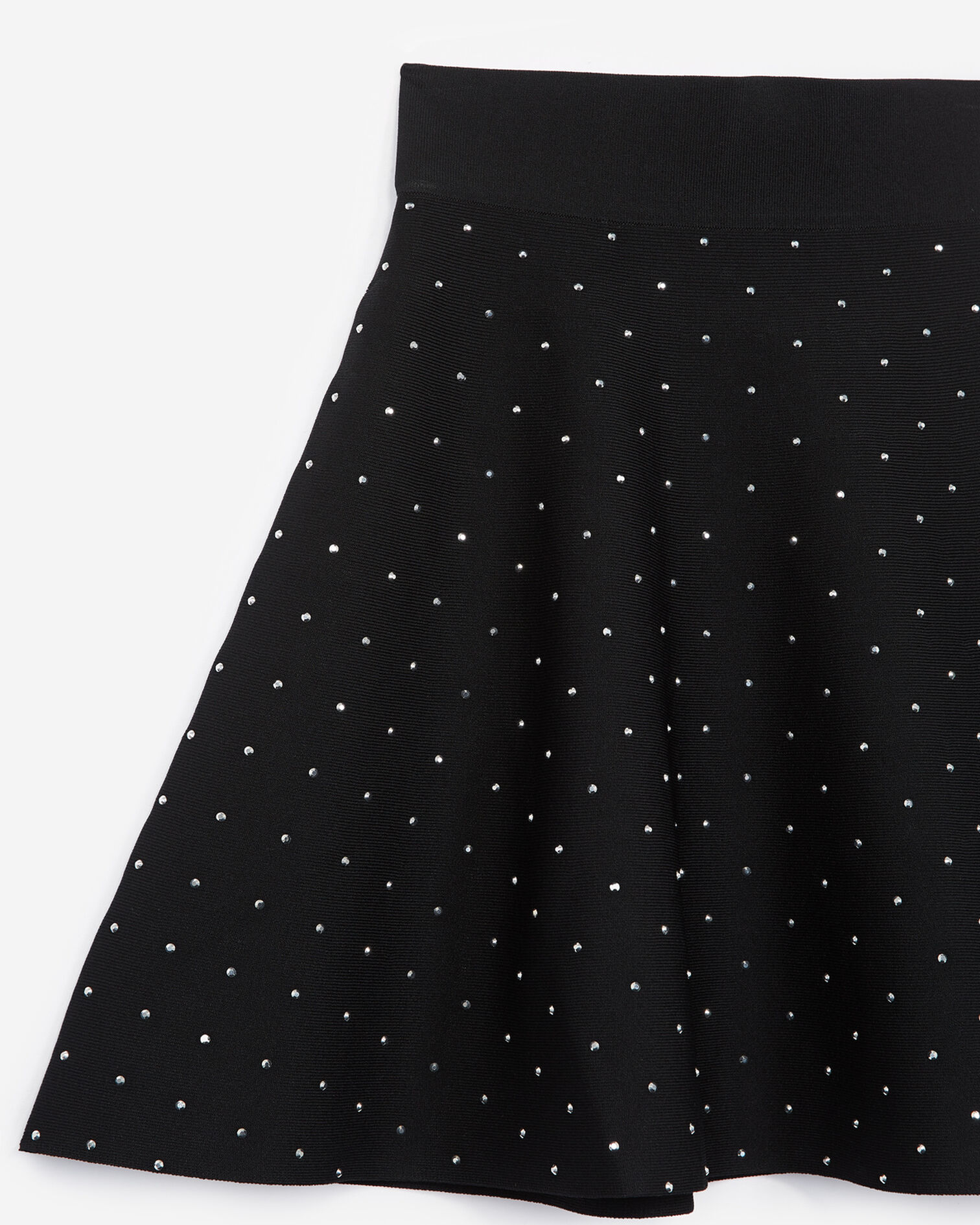 Studded short black skirt in stretch fabric, BLACK, hi-res image number null