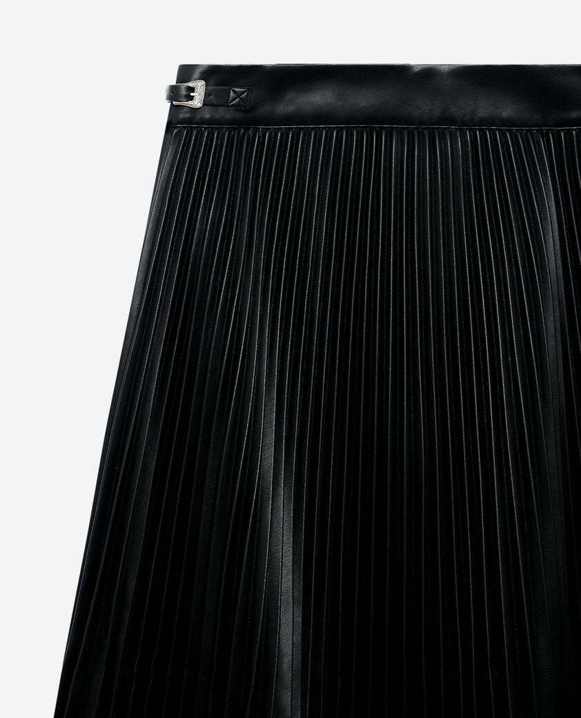 The Kooples FEMME BLACK jupe longue plissée effet cuir noire