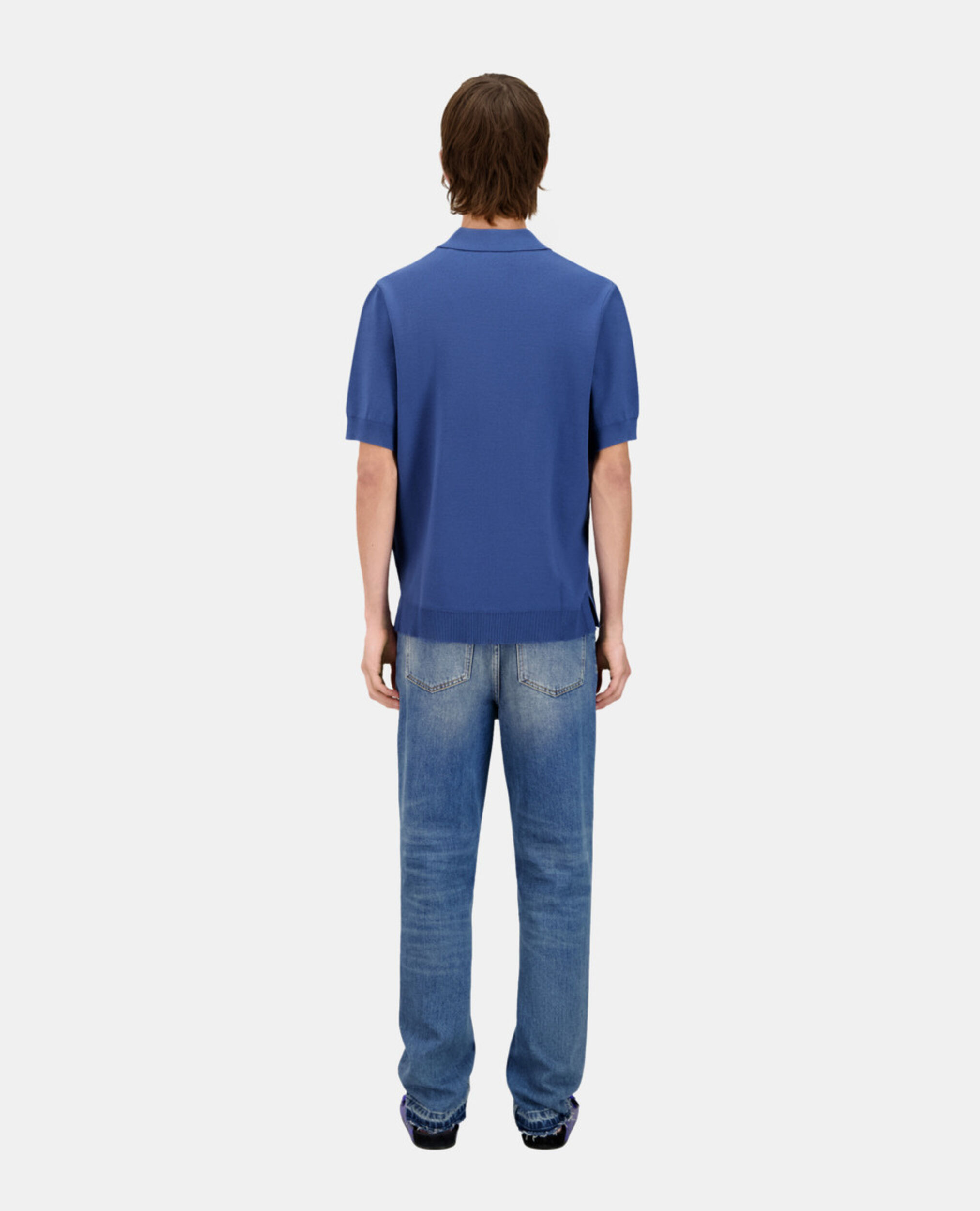 Blue short-sleeved knitted shirt, MIDDLE NAVY, hi-res image number null