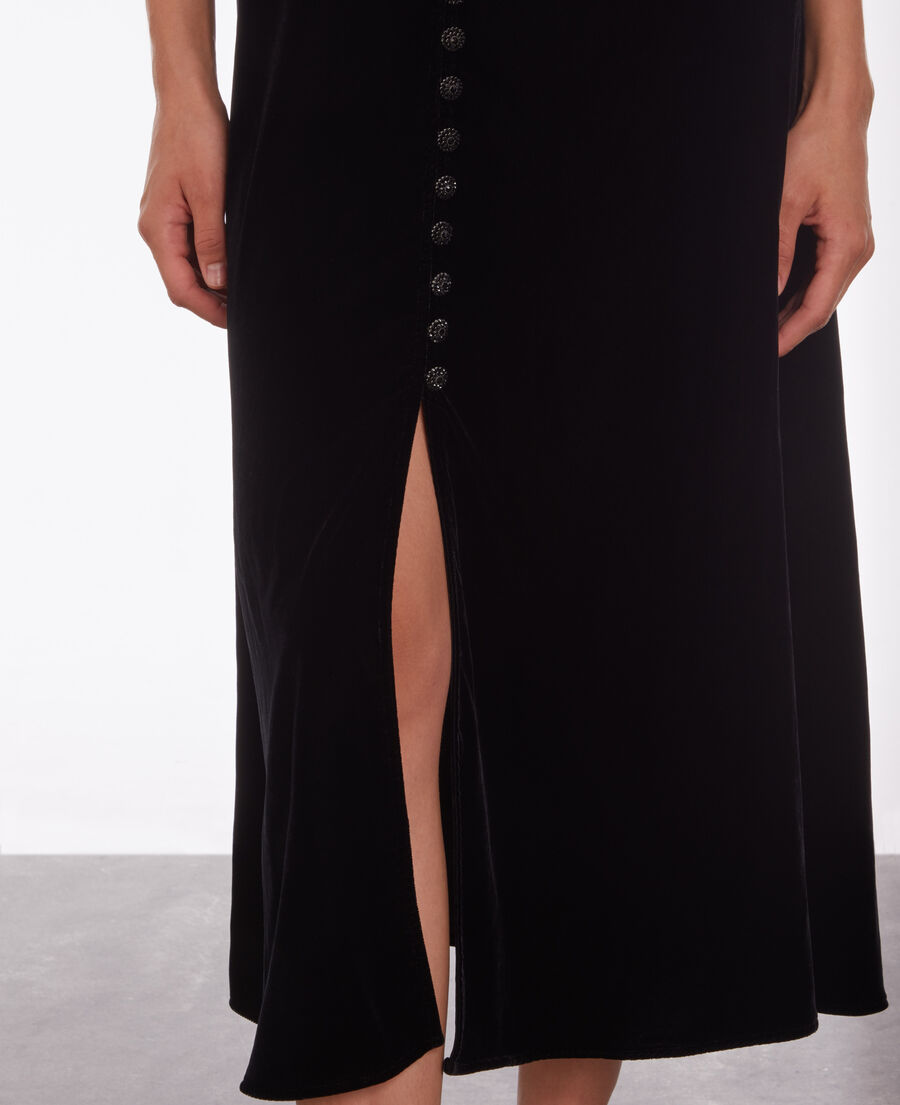 Long black velvet dress with buttoning | The Kooples - US