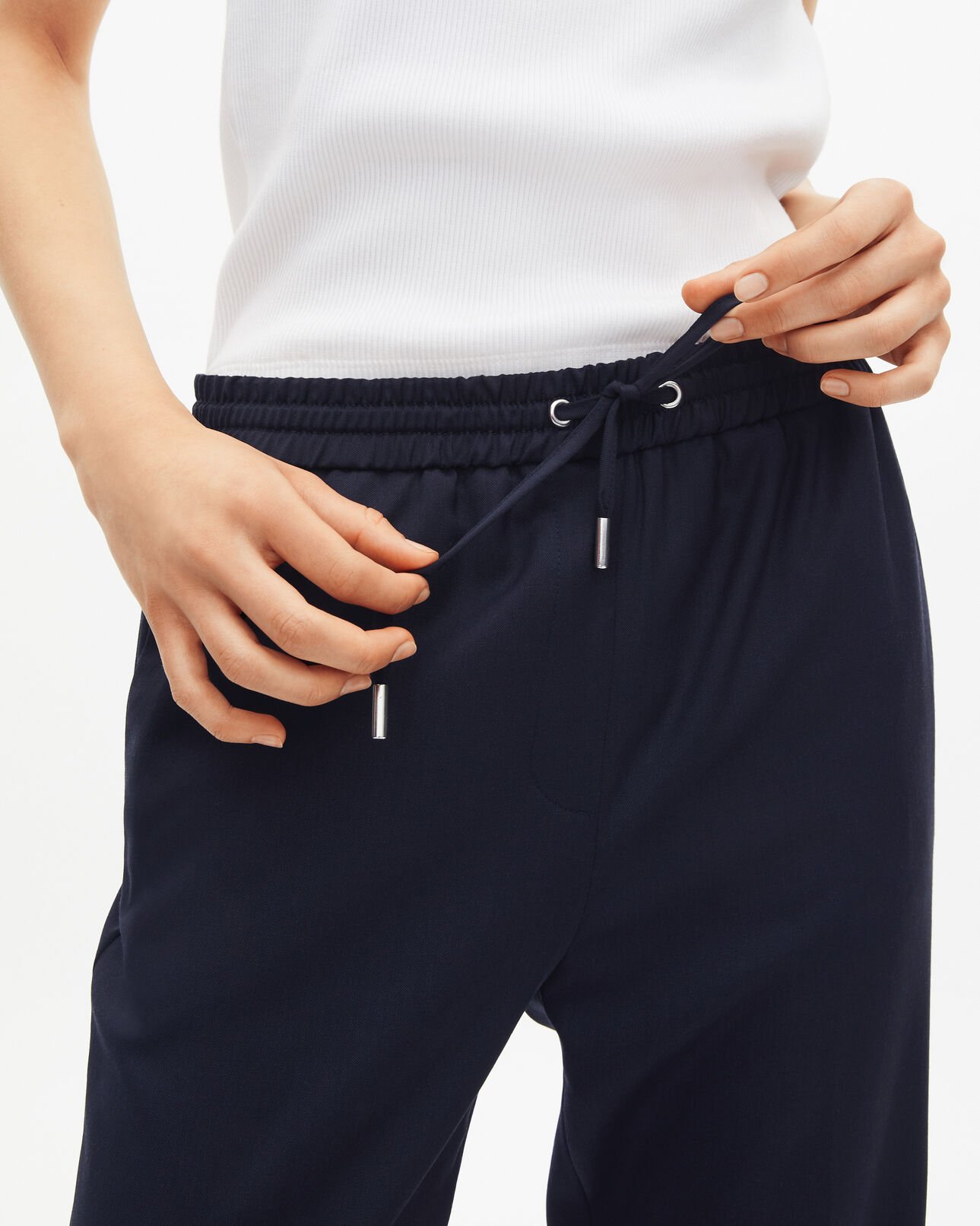 The Kooples FEMME DARK NAVY pantalon droit en laine bleu foncé