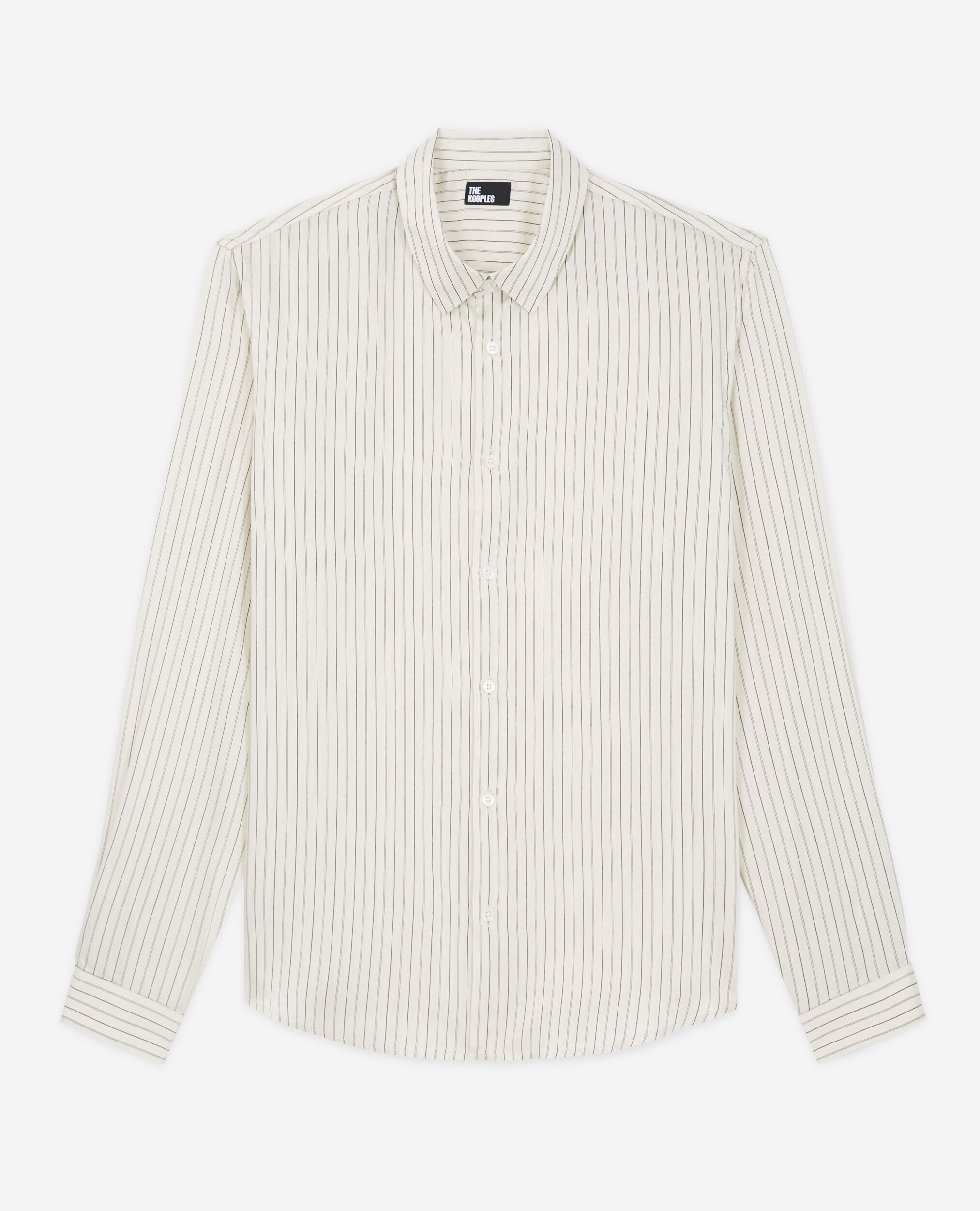 Slim-fit ecru striped shirt with classic collar, OFF WHITE, hi-res image number null