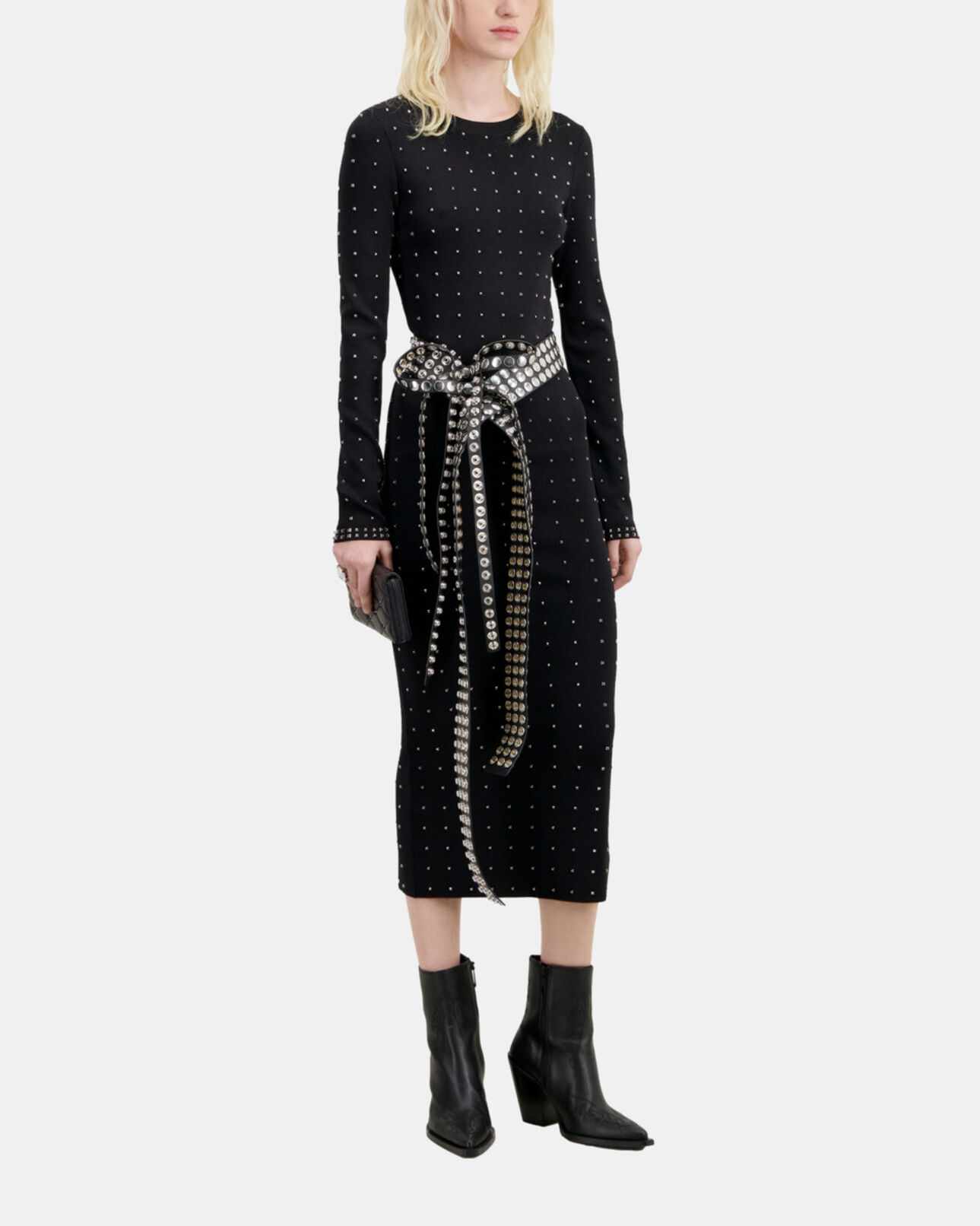 The Kooples WOMEN BLACK long black dress with spikes