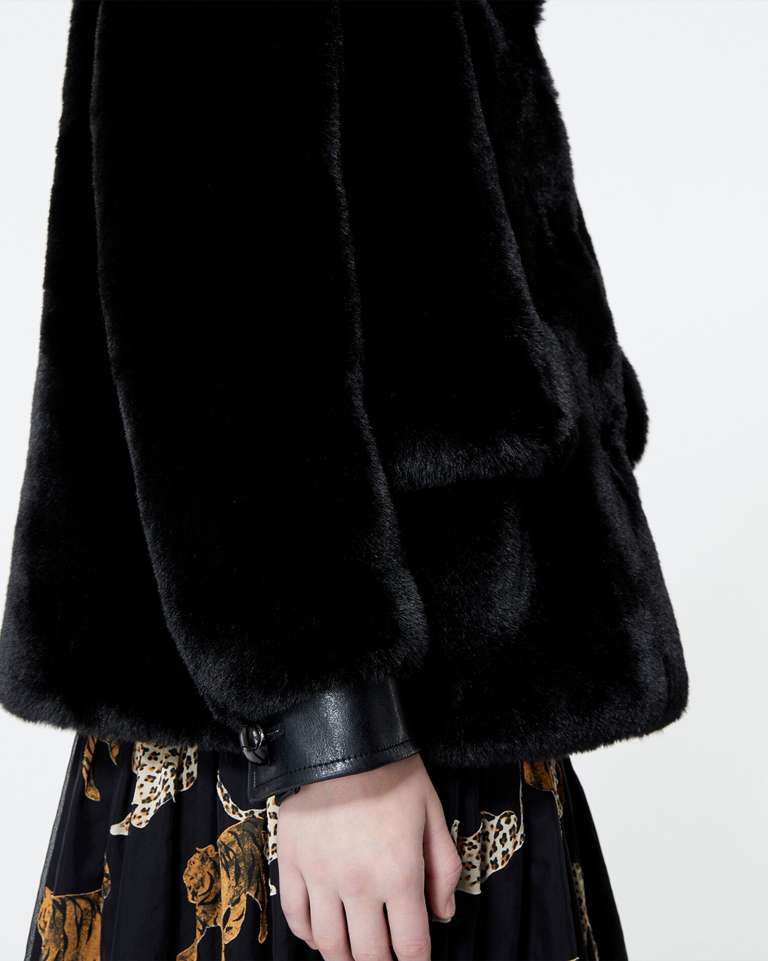 Short black faux fur coat, BLACK, hi-res image number null