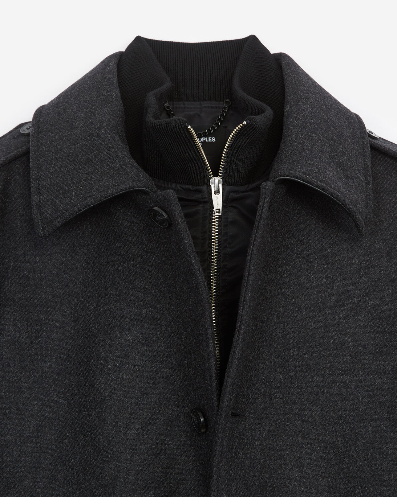 The Kooples MEN GREY gray wool coat with classic collar and zipper