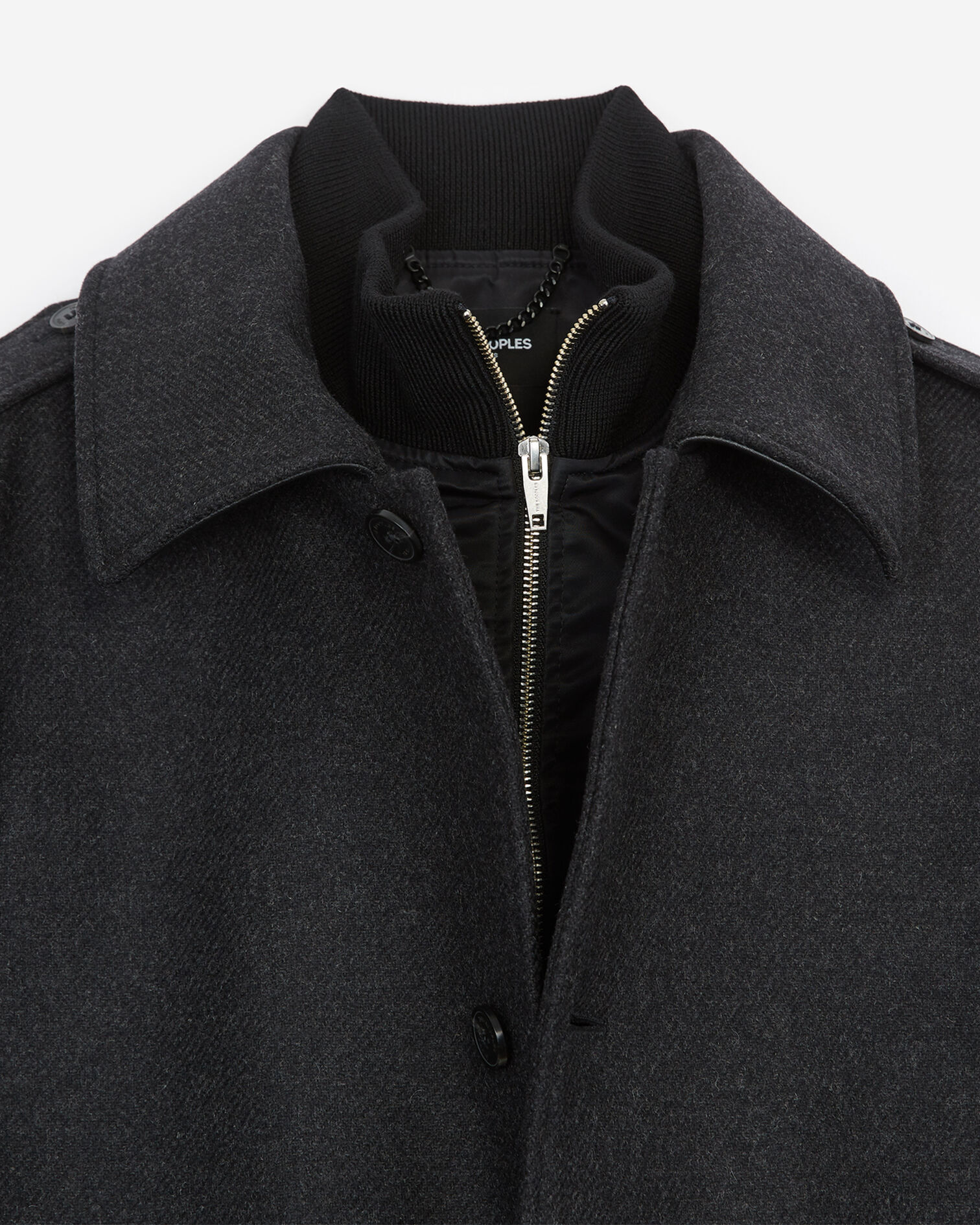 Gray wool coat with classic collar and zipper, GREY, hi-res image number null