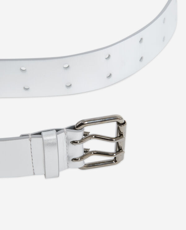 silver leather belt