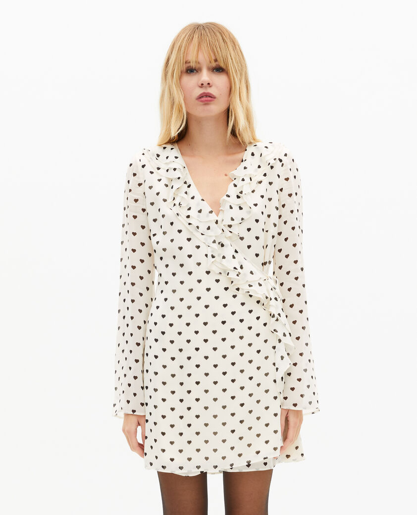 The Kooples FEMME WHITE / BLACK robe courte portefeuille imprim&eacute; c&oelig;urs &eacute;crue