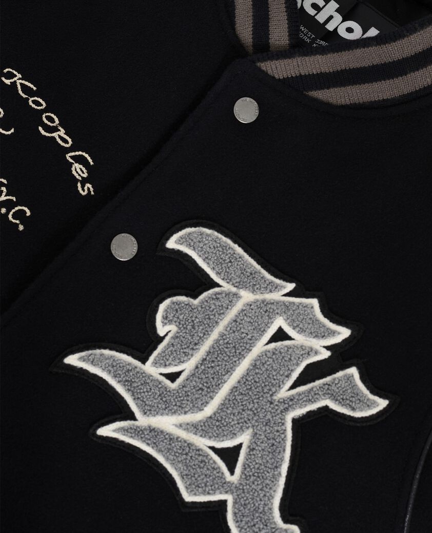 The Kooples HERREN BLACK varsity-jacke aus schwarzem leder the kooples x schott nyc
