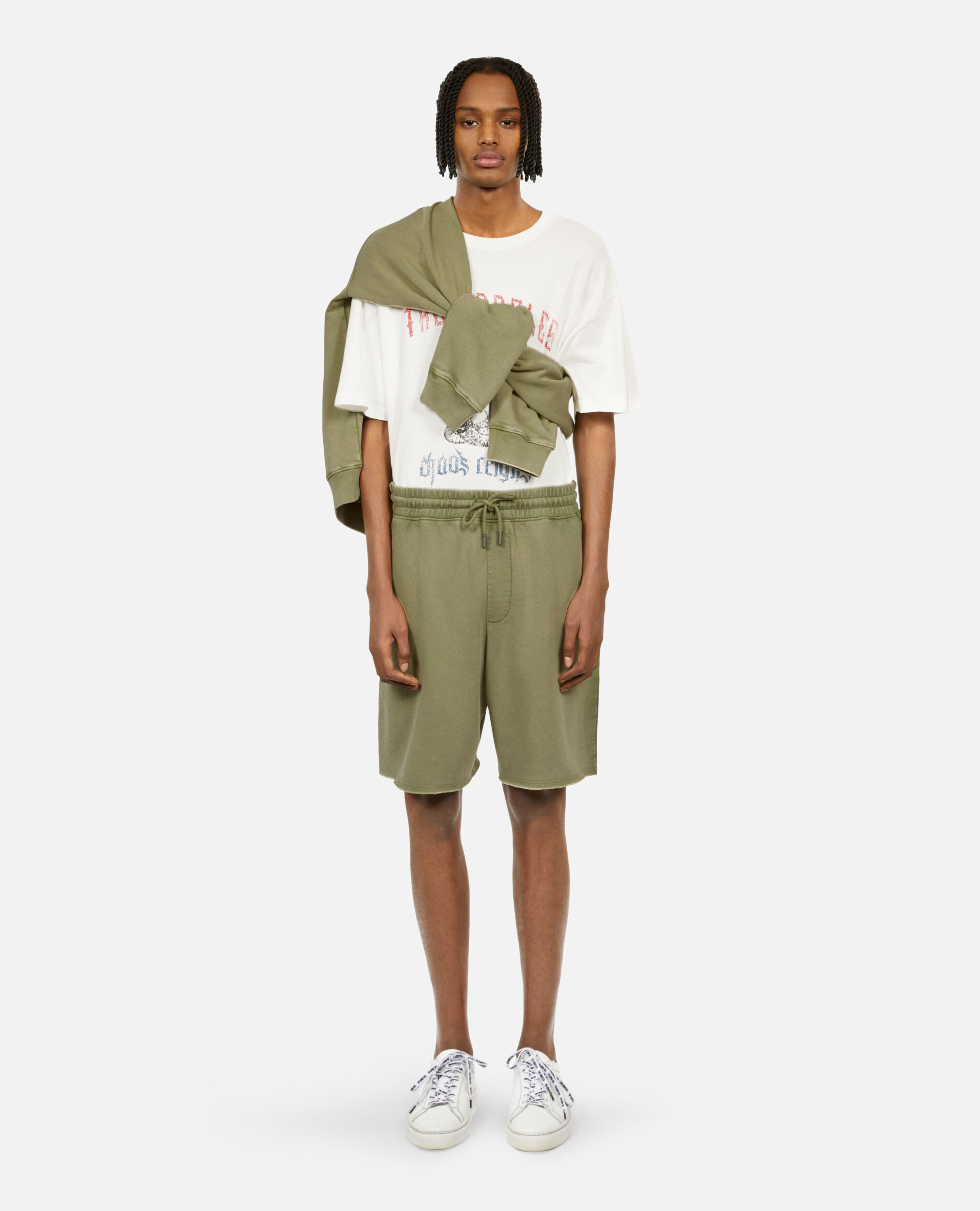 Light green cotton shorts, KAKI GREY, hi-res image number null