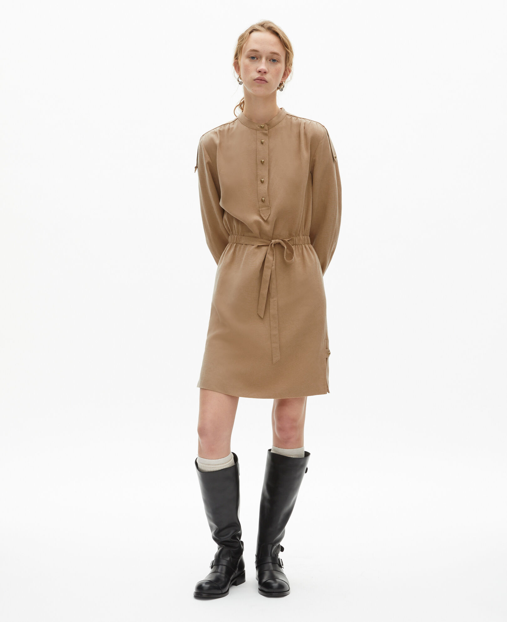 The Kooples WOMEN BROWN short beige dress