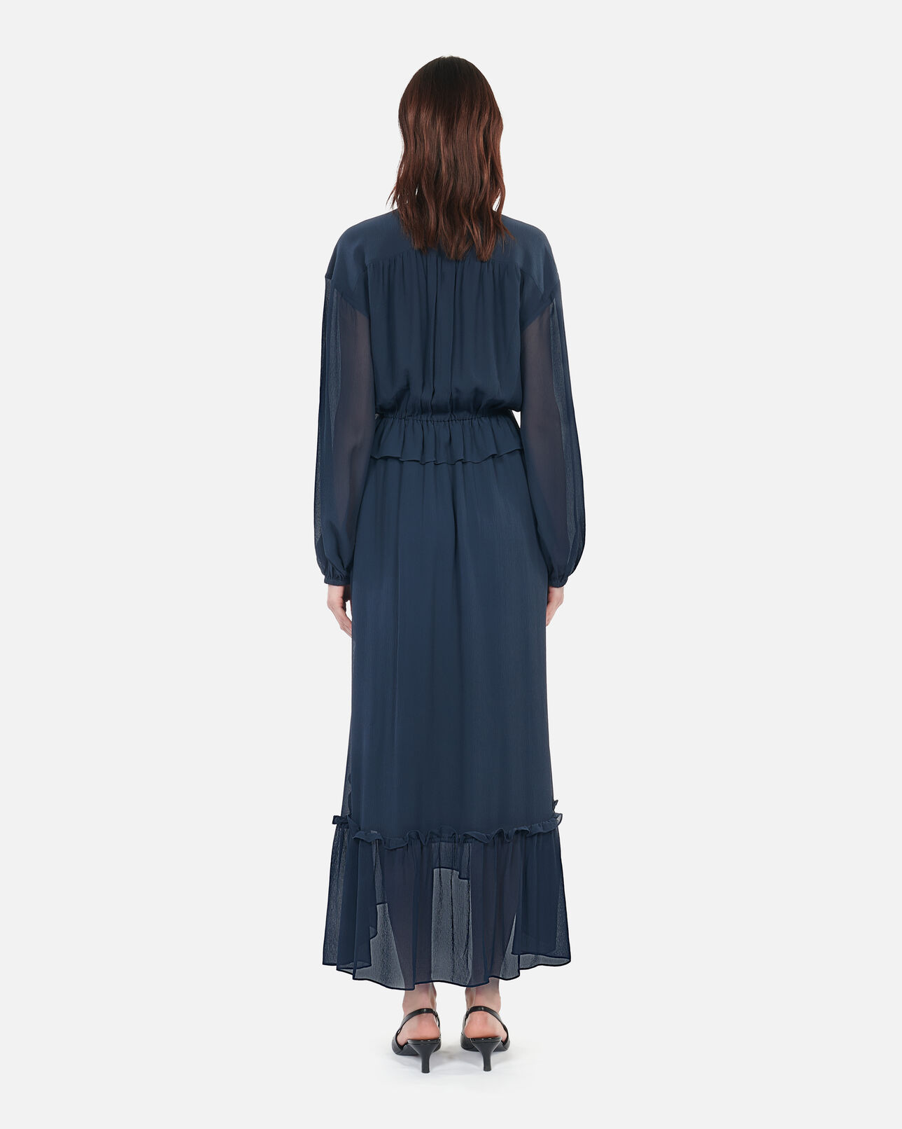The Kooples WOMEN NAVY long navy blue silk dress