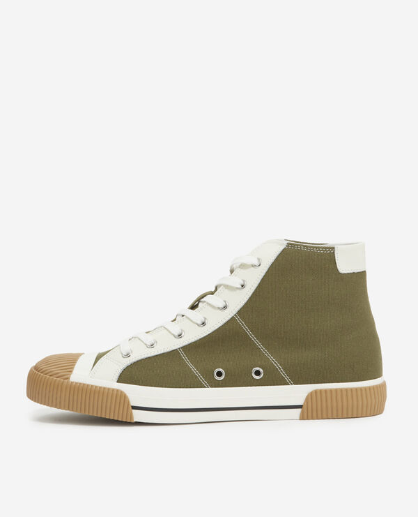 khaki high-top lace-up canvas sneakers