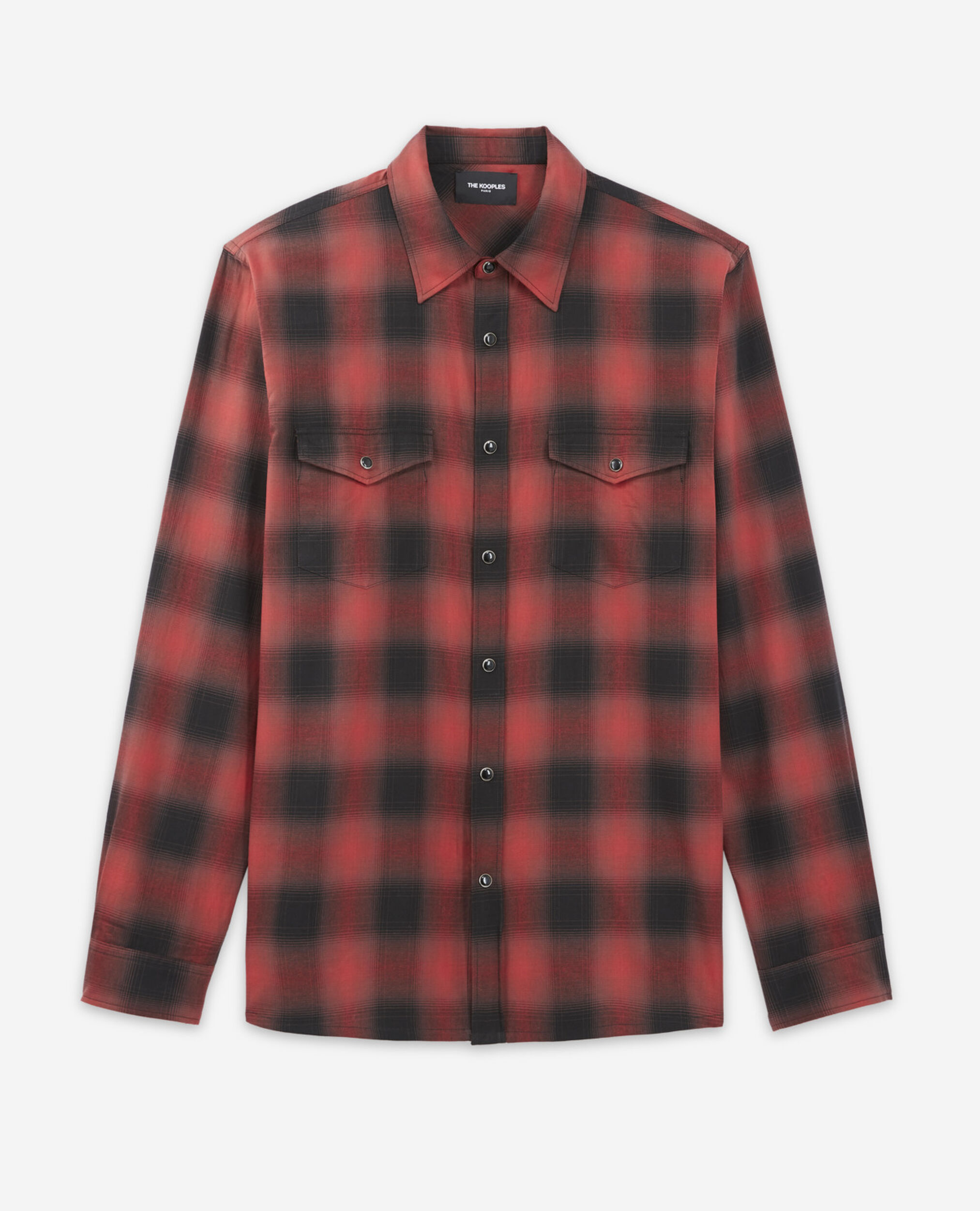 Black and red cotton shirt with check motif, RED / BLACK, hi-res image number null
