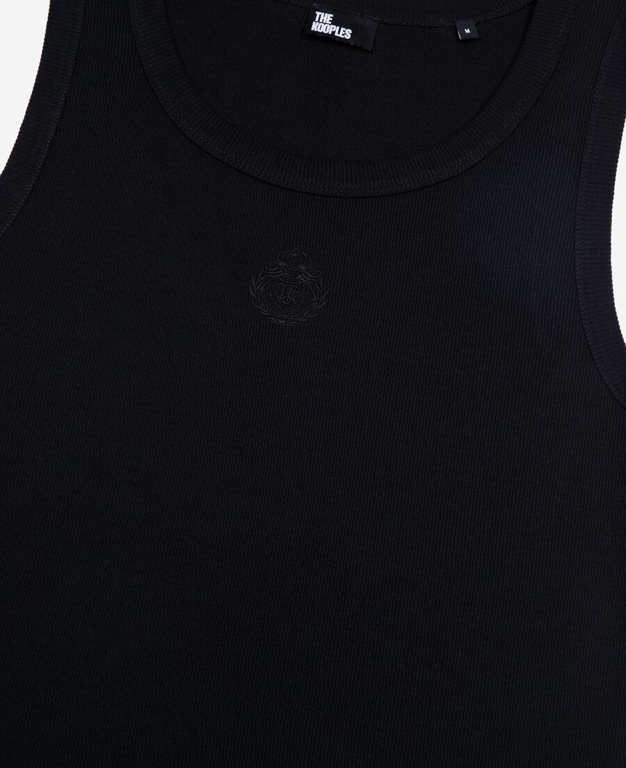 The Kooples MEN BLACK WASHED tank top with black coat-of-arms embroidery