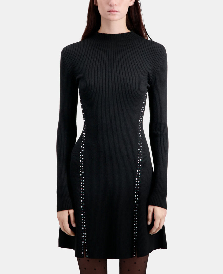 The Kooples WOMEN BLACK short black knit dress with studs