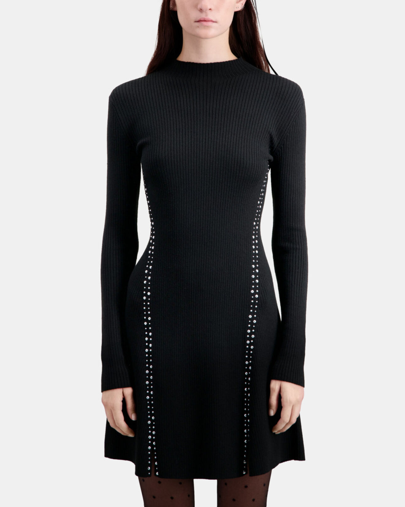 The Kooples DAMEN BLACK schwarzes kurzes strickkleid mit nieten