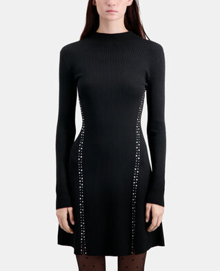 The Kooples WOMEN BLACK short black knit dress with studs