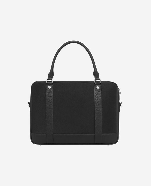 The Kooples HOMME BLACK porte-documents en canvas et cuir grainé noir