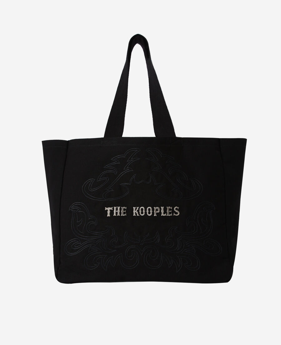 large black tote bag with embroidery and logo