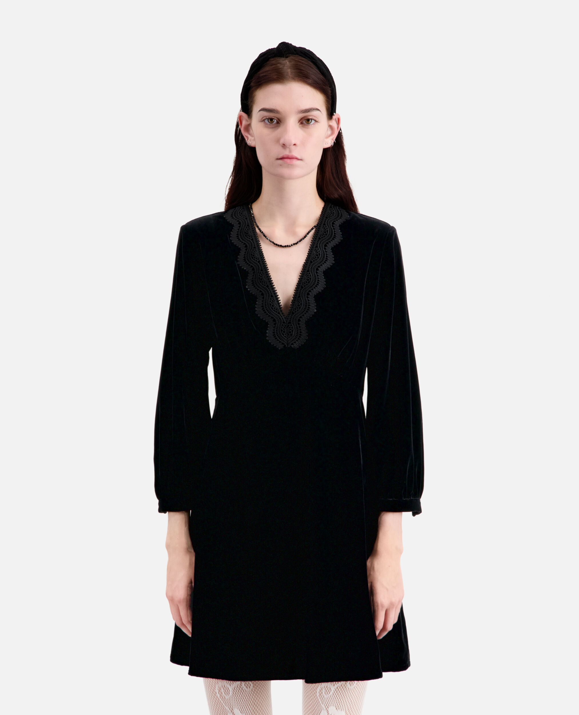 Schwarzes, kurzes Kleid aus Samt, BLACK, hi-res image number null