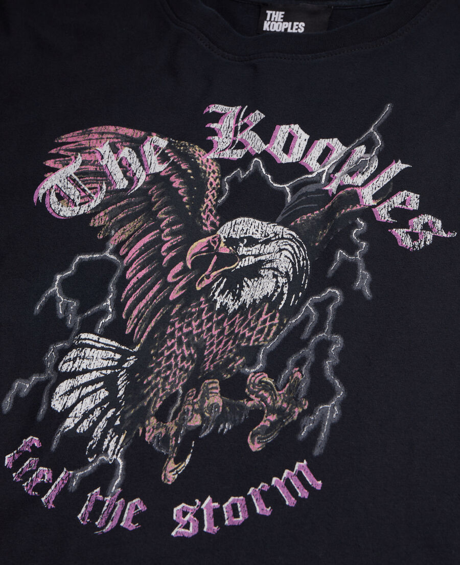 The Kooples F BLACK black t-shirt with feel the storm serigraphy