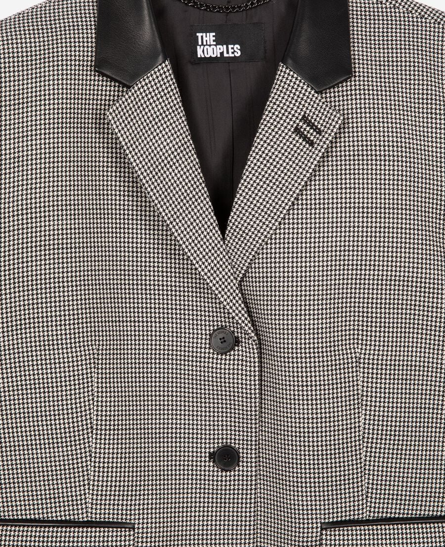 The Kooples F BLACK GREY short black and white houndstooth tailored jacket