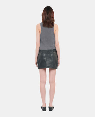 The Kooples F BLACK WASHED black tank top with dangerous but fun serigraphy
