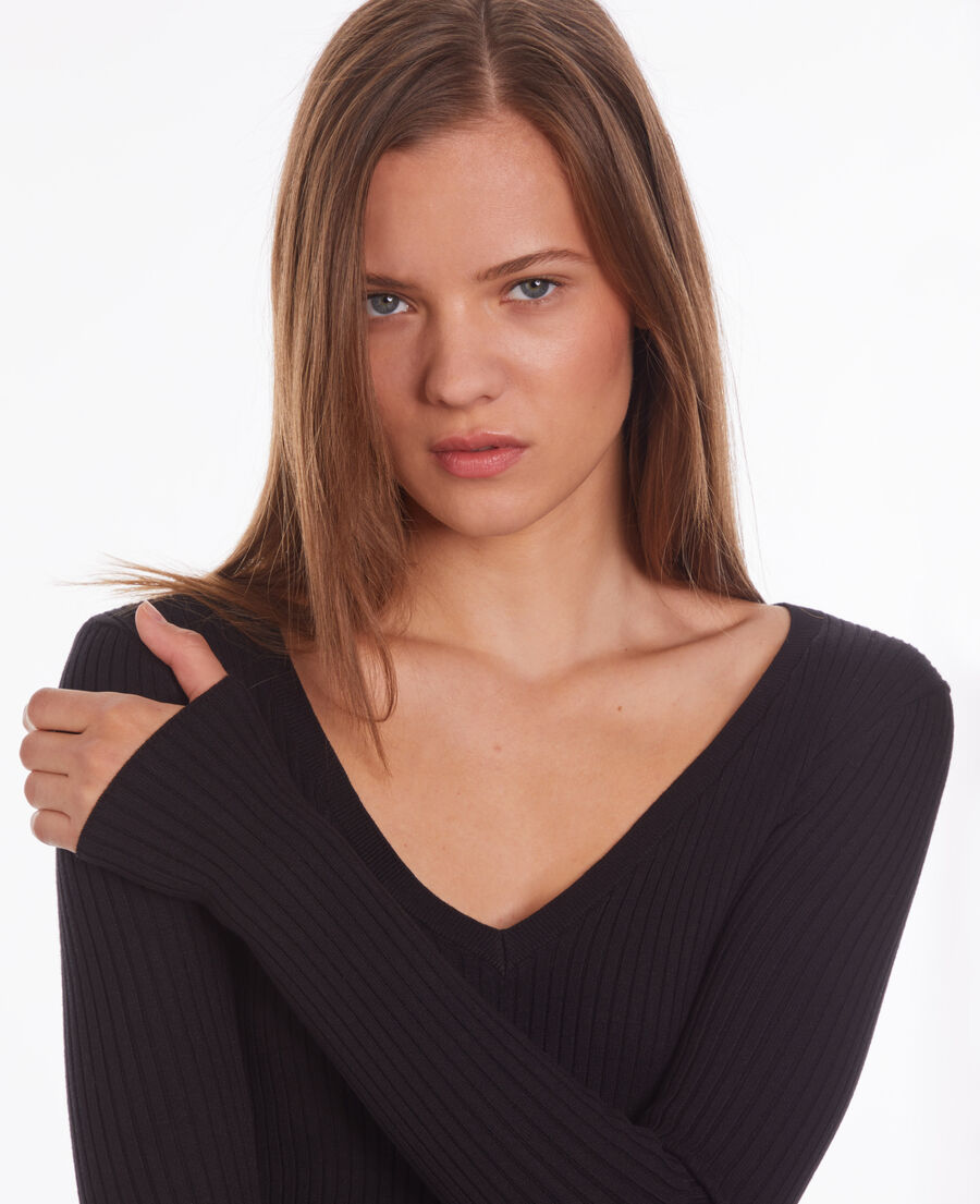black ribbed fine knit sweater