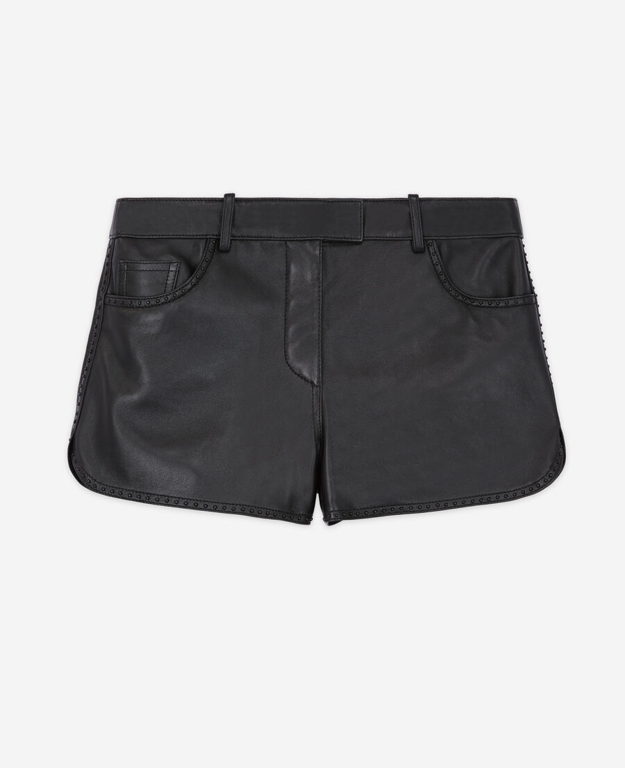 The Kooples WOMEN BLACK black leather shorts with studs