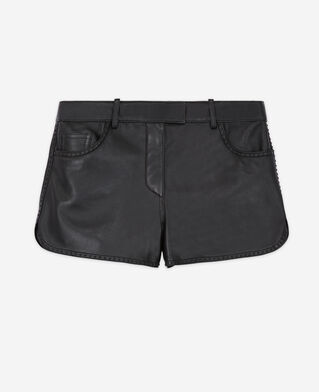 The Kooples WOMEN BLACK black leather shorts with studs